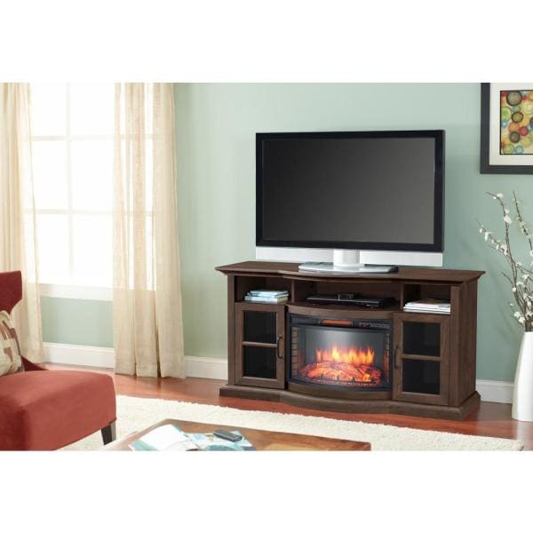 Barden 59 in. Freestanding Electric Fireplace TV Stand in Antique Coffee
