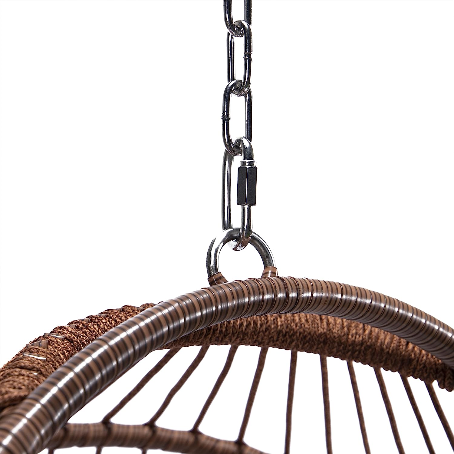 Hanging Chair with Stand Hanging Basket Chair Indoor Outdoor Brown Rattan Wicker Chair Swing with Beige Cushion Swing Chair Hanging Egg Hammock for Patio Yard Living Room Bed Room (Brown)