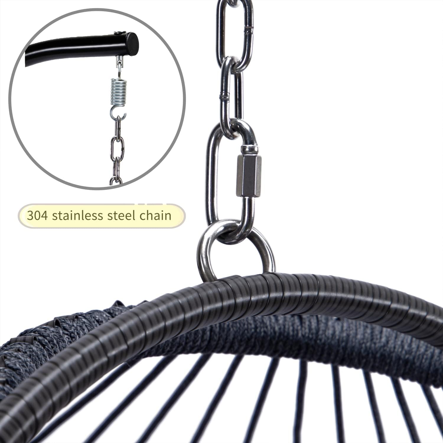 in Door Outdoor Patio Wicker Hanging Chair Swing Chair Patio Egg Chair UV Resistant Beige Cushion Aluminum Frame (Brown)