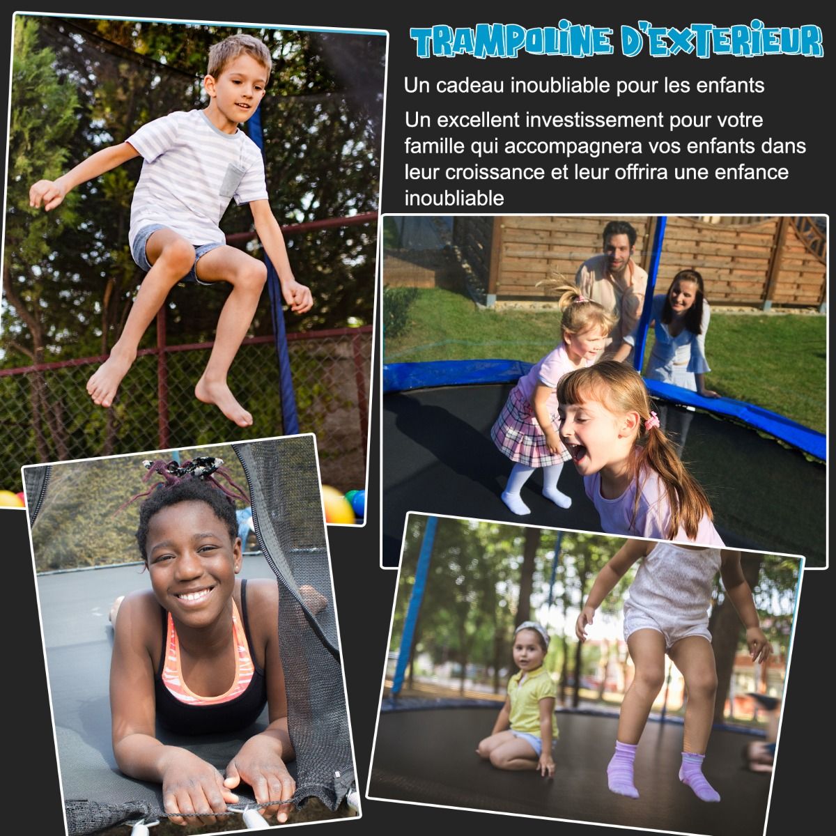 Trampoline d'Extérieur Ø366 cm Trampoline avec Panier de Basket Filet de Protection Trampoline pour Enfants et Adultes