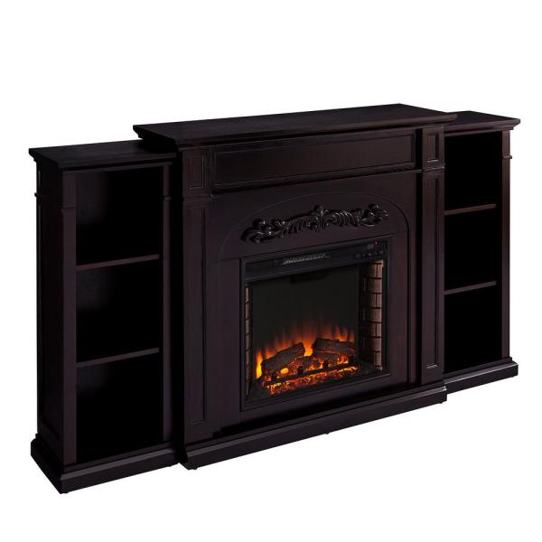 Overton 73 in. Electric Fireplace with Bookcases in Espresso