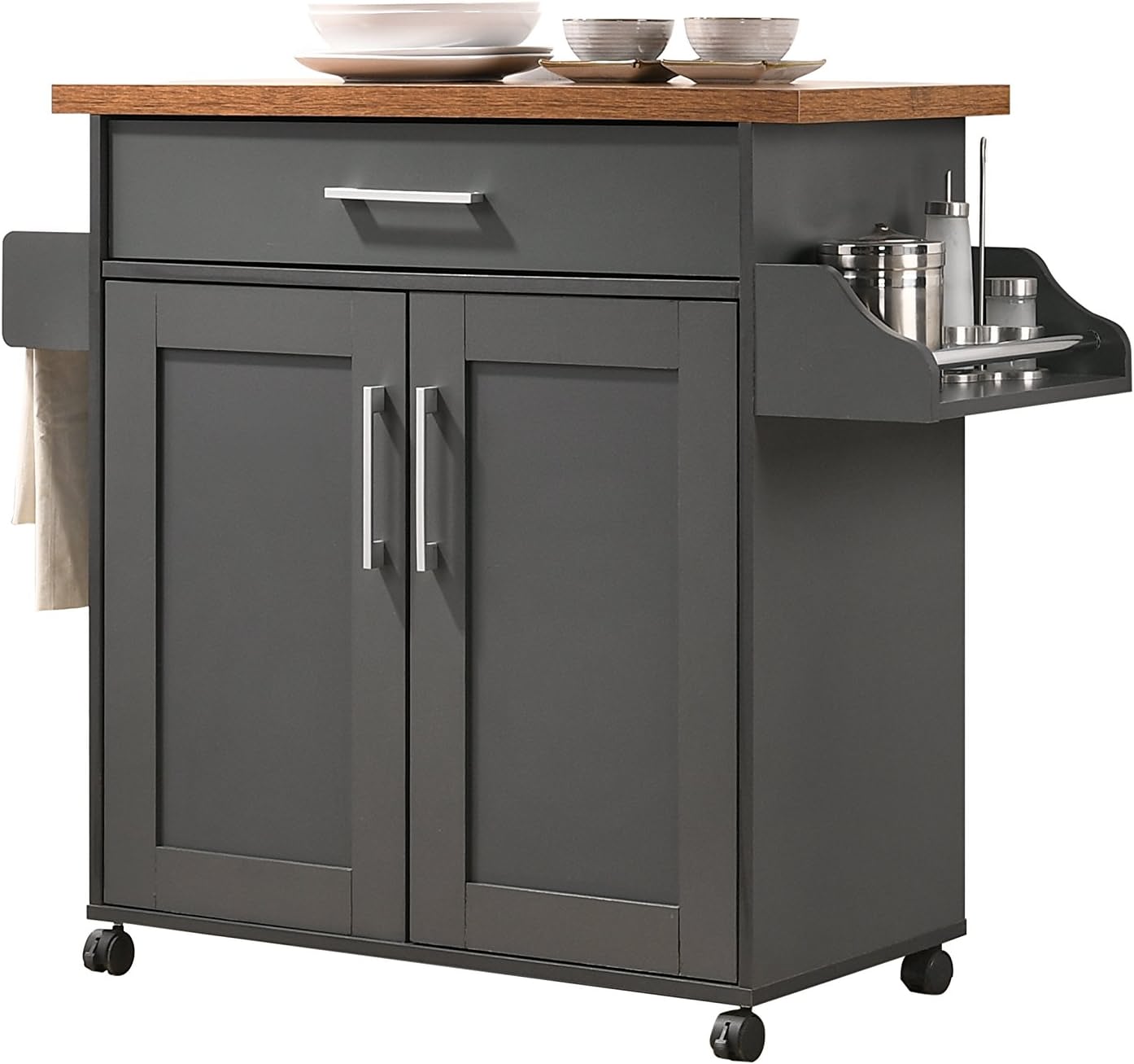 Hodedah Kitchen Island with Spice Rack