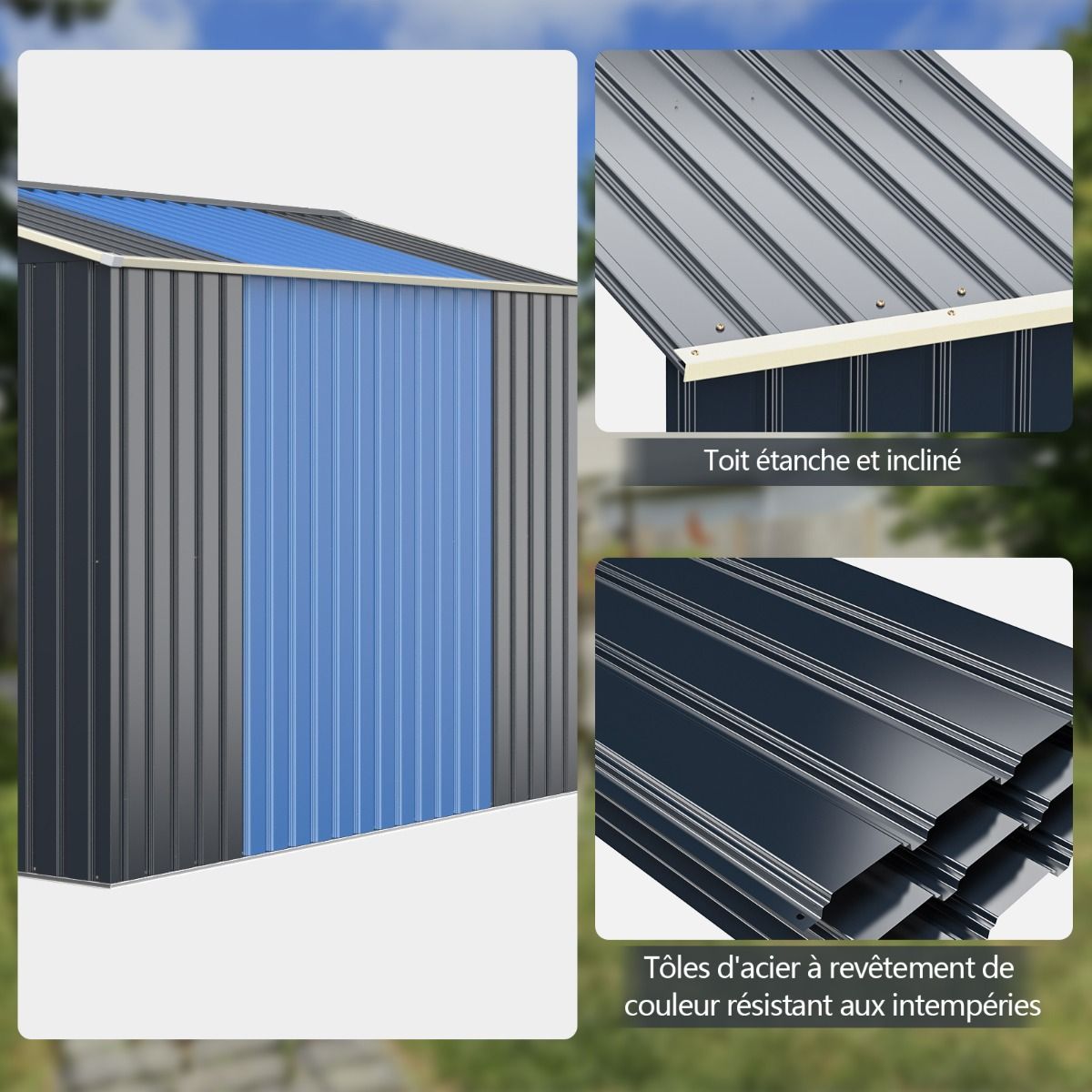 Abri de Jardin en Métal & Extension 10.85㎡ avec 2 Portes Coulissantes Verrouillables 4 Trous d’Aération Gris pour Vélo