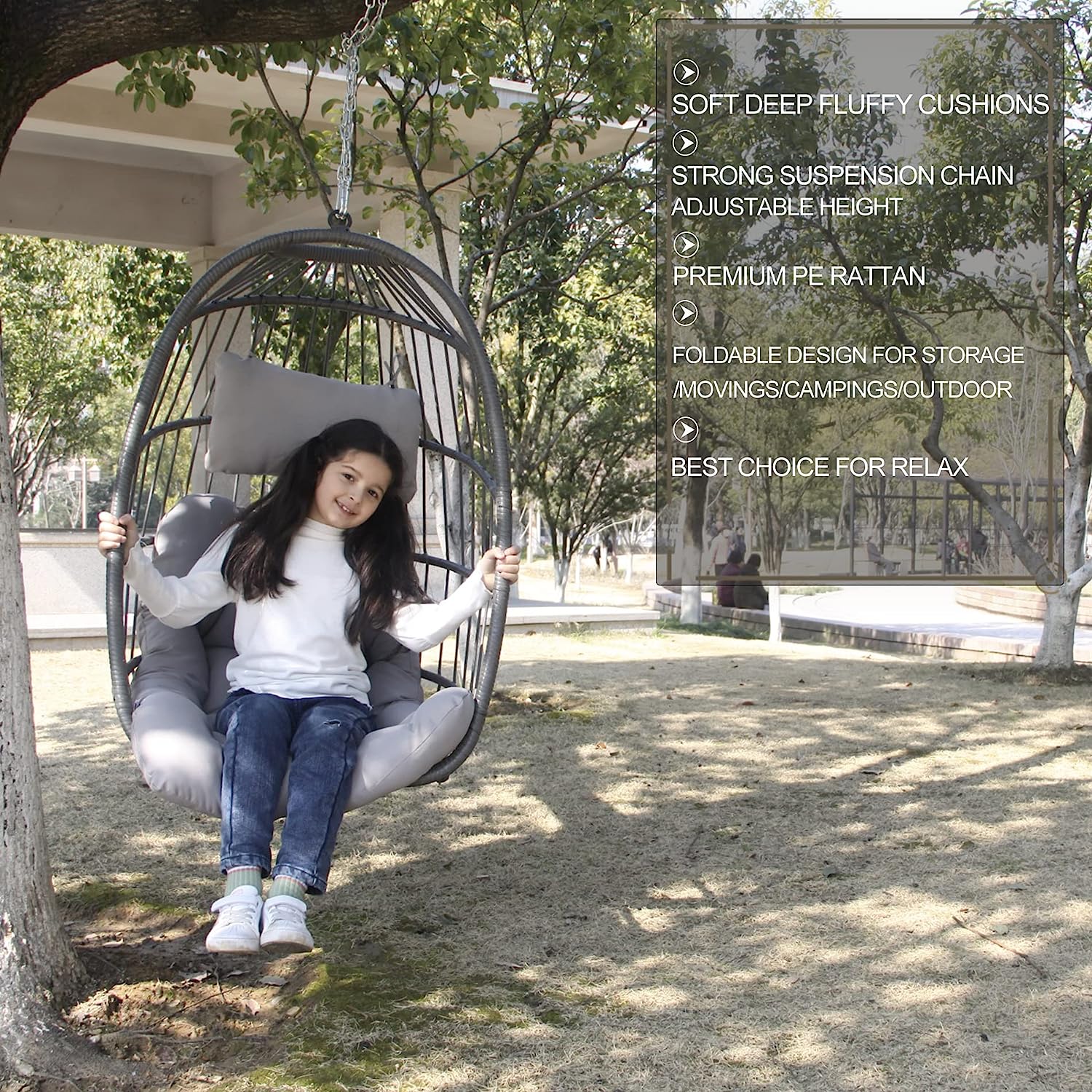 Swing Egg Chair Without Stand Indoor Outdoor Wicker Rattan Patio Basket Hanging Chair with UV Resistant Cushions 265lbs Capaticy for Bedroom Balcony Patio (Without Stand)