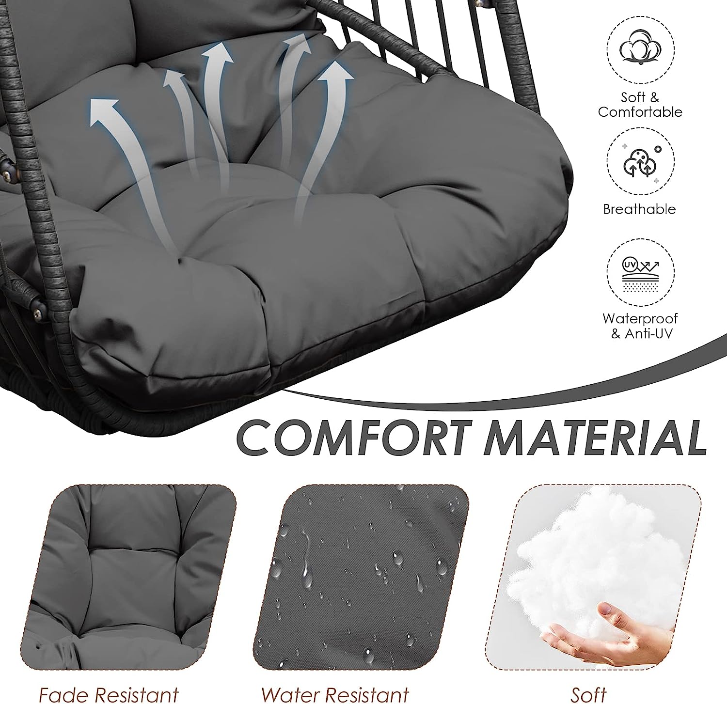 RADIATA Foldable Wicker Rattan Hanging Egg Chair with Stand, Swing Chair with Cushion and Pillow, Lounging Chair for Indoor Outdoor Bedroom Patio Garden (Beige with Stand)