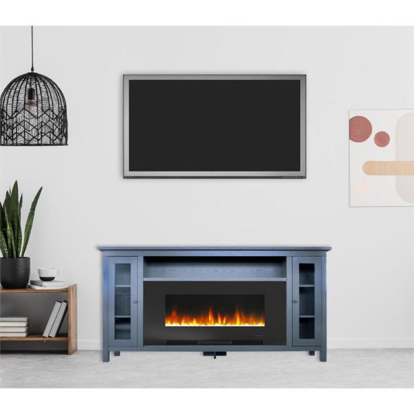 Somerset 70 in. Electric Fireplace with Crystal Rock Display in Blue