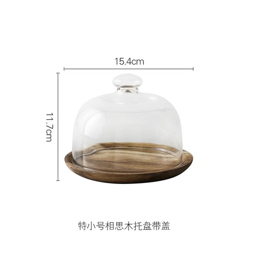 Wood Cake Stand with Glass Dome Revolving Cake Decorating Stand Dessert Display