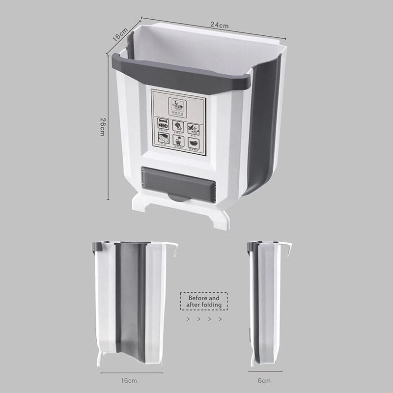 Folding Waste Bin Kitchen Cabinet Door Hanging Trash Bin Trash Can Wall Mounted