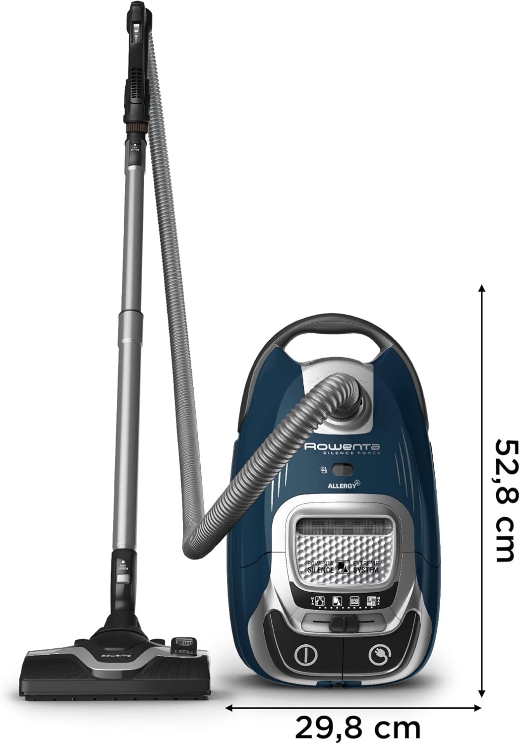 ROWENTA Silence Force Effitech Aspirateur avec Sac, Silencieux 57 DB(A), Basse consommation, Haute Filtration, Rayon d'action 12 m, Fabriqué en France RO7451EA, Bleu