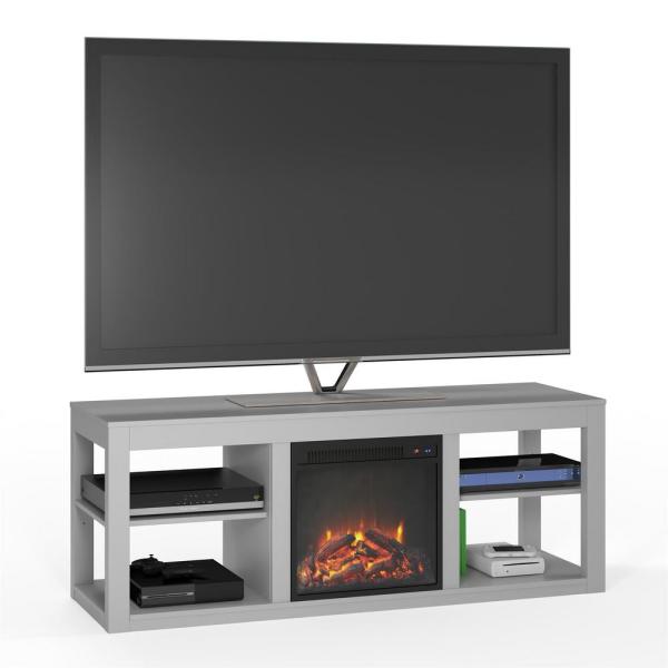 Nelson 59 in. Gray Particle Board TV Stand Fits TVs Up to 65 in. with Electric Fireplace
