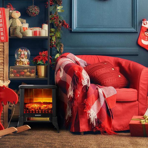 Euyhomy Freestanding Wooden Smart Electric Fireplace TV Stand in Black