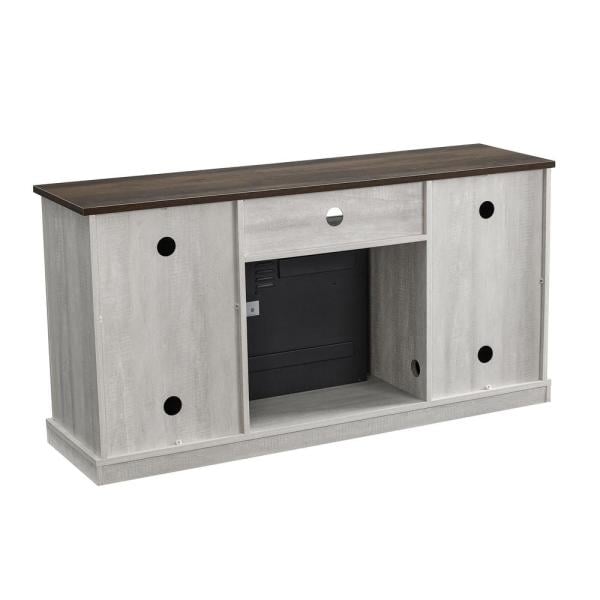 54 in. Saw Cut-Off White TV Stand for TVs up to 60 in. with Electric Fireplace