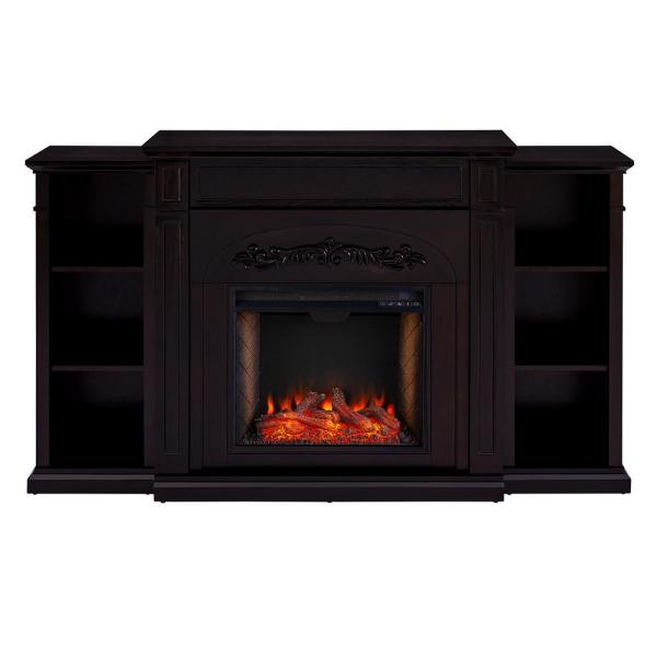 Overton Alexa-Enabled 72.5 in. Electric Smart Fireplace with Bookcases in Espresso