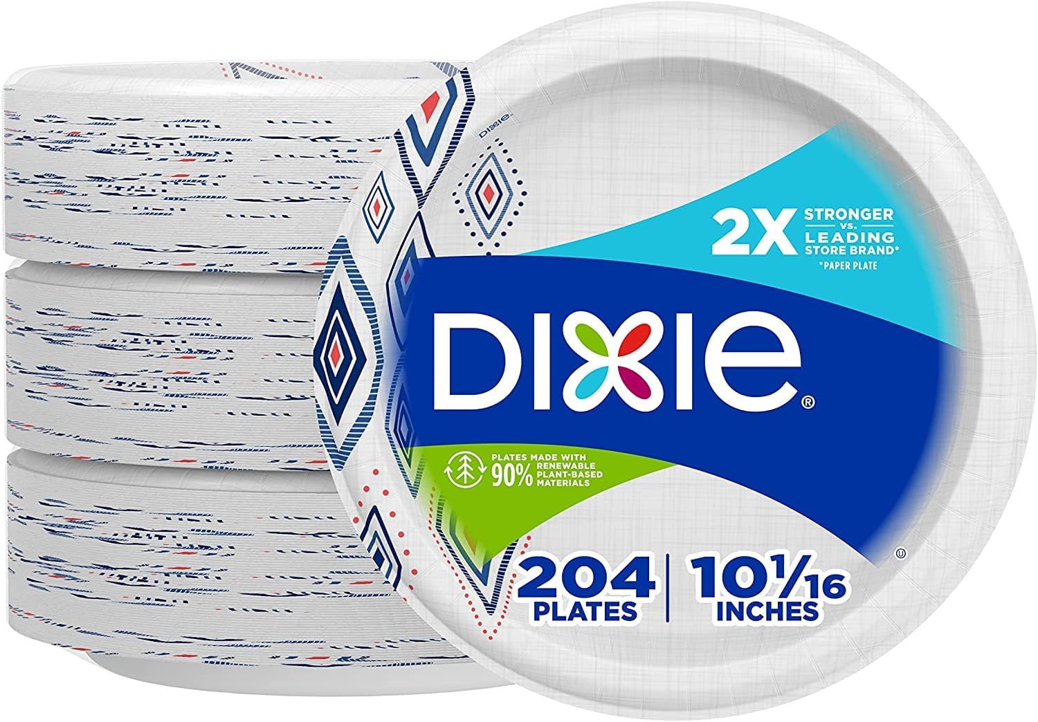 Dixie 10 Inch Paper Plates, Dinner Size Printed Disposable Plate, 204 Count (3 Packs of 68 Plates)