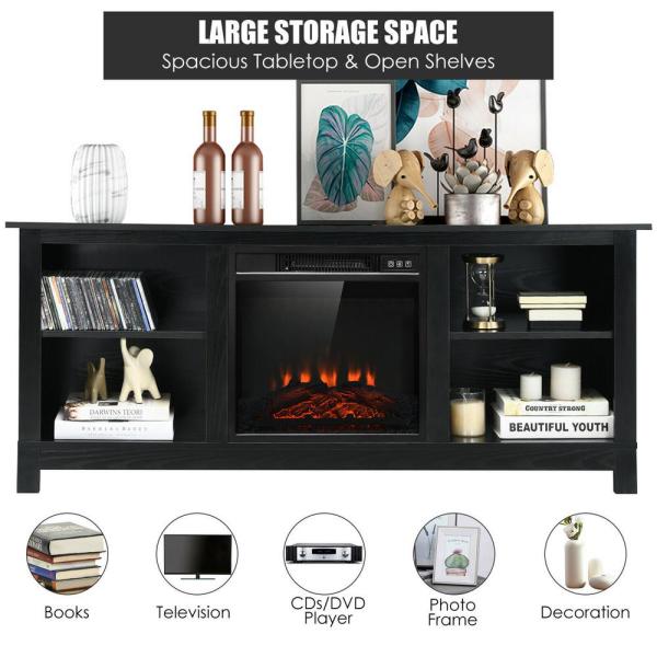 58 in. 2-Tier Fireplace Tv Stand W/18 in. 1400-Watt Electric Fireplace 65 in. Black