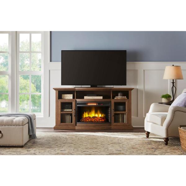 Barden 59 in. Freestanding Electric Fireplace TV Stand in Antique Coffee