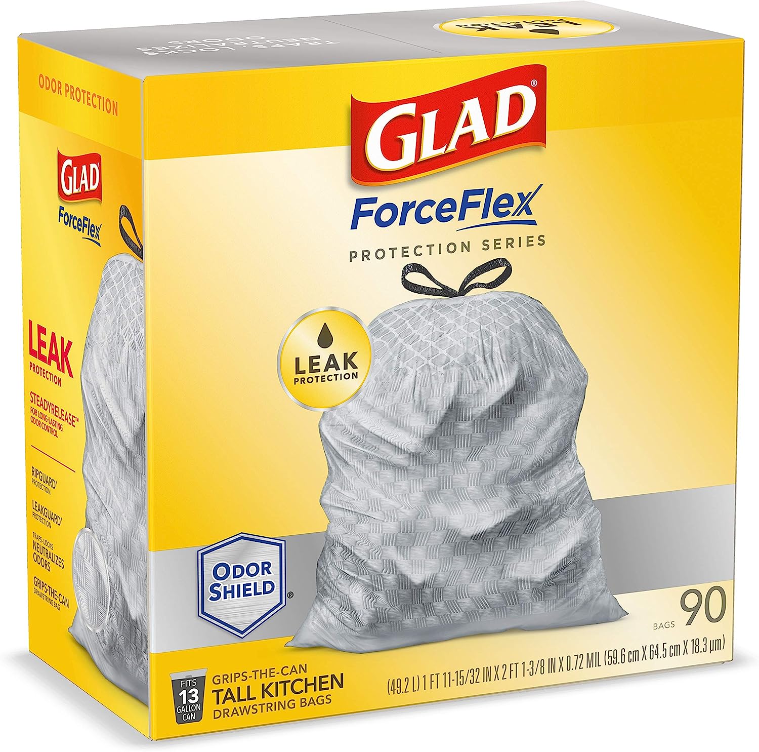 Glad Protection Series Force Flex Drawstring Fresh Clean Odor Shield 13 Gallon 1/110ct