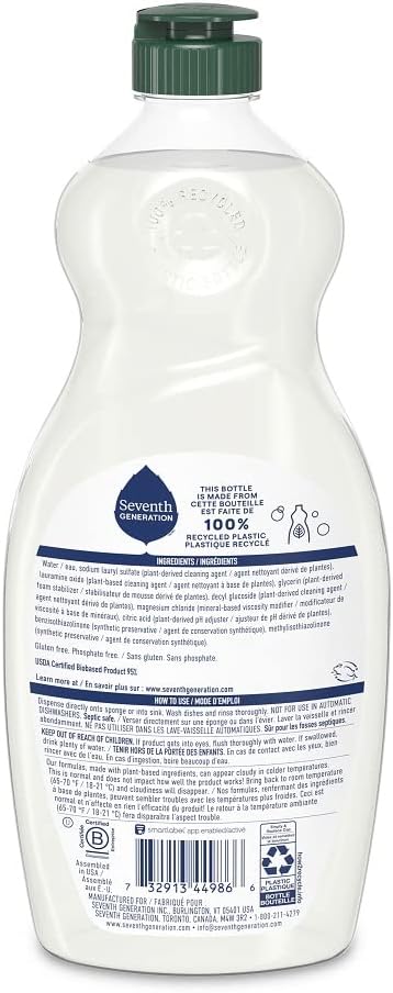 Seventh Generation Dish Soap Liquid, Fragrance Free, 19 oz, Pack of 6