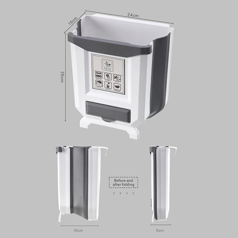 Folding Waste Bin Kitchen Cabinet Door Hanging Trash Bin Trash Can Wall Mounted