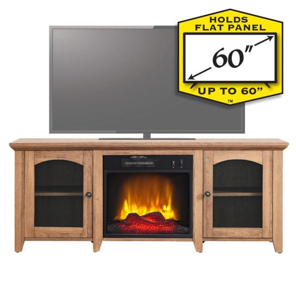 56 in. Media Electric Fireplace with Arch Doors in Rustic Barn Wood