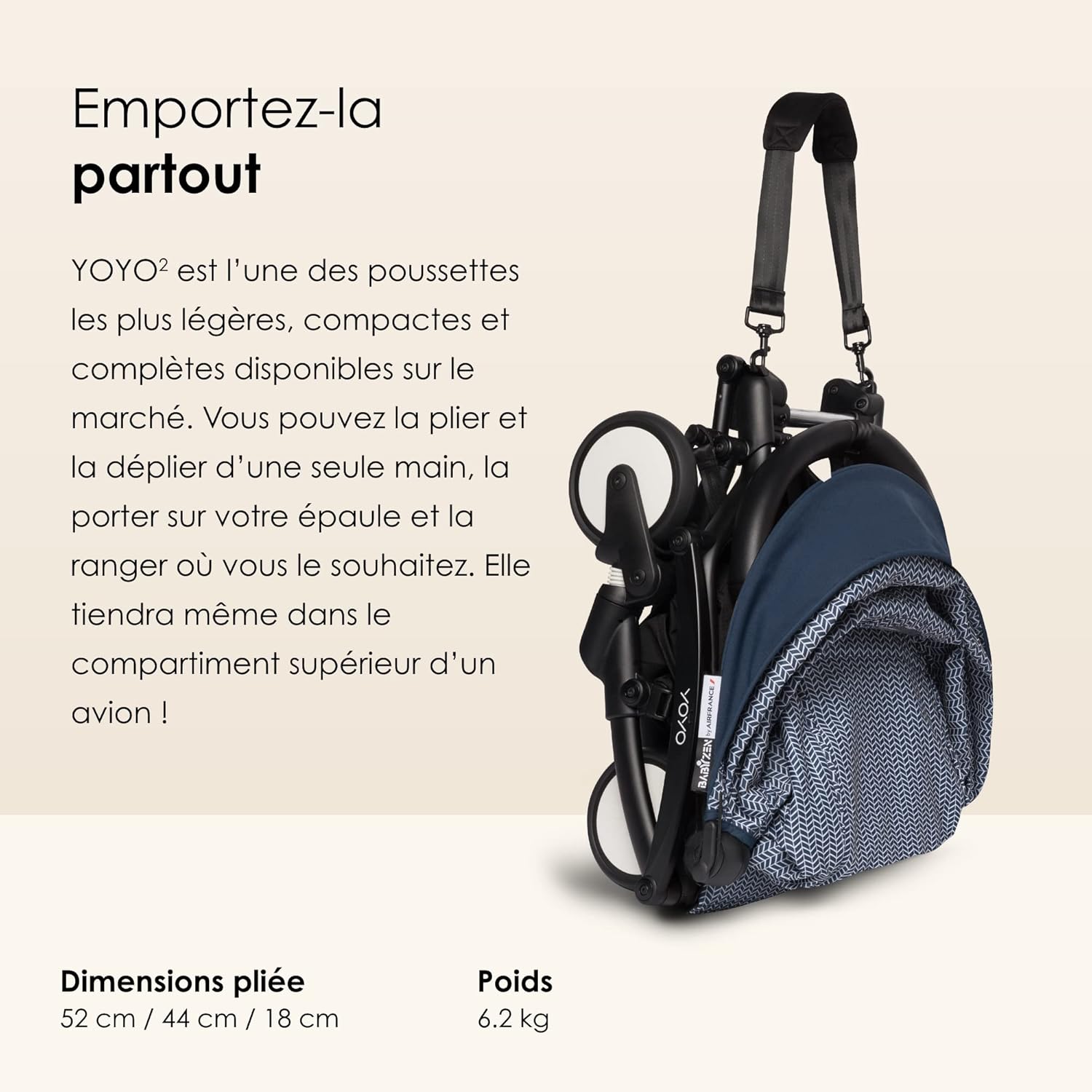 Poussette BABYZEN YOYO2 6+ (Cadre noir + pack couleur Aqua) - Comprend un harnais, un dossier, des arceaux de capote, une bandoulière, un coussin d’assise, et une capote assortie