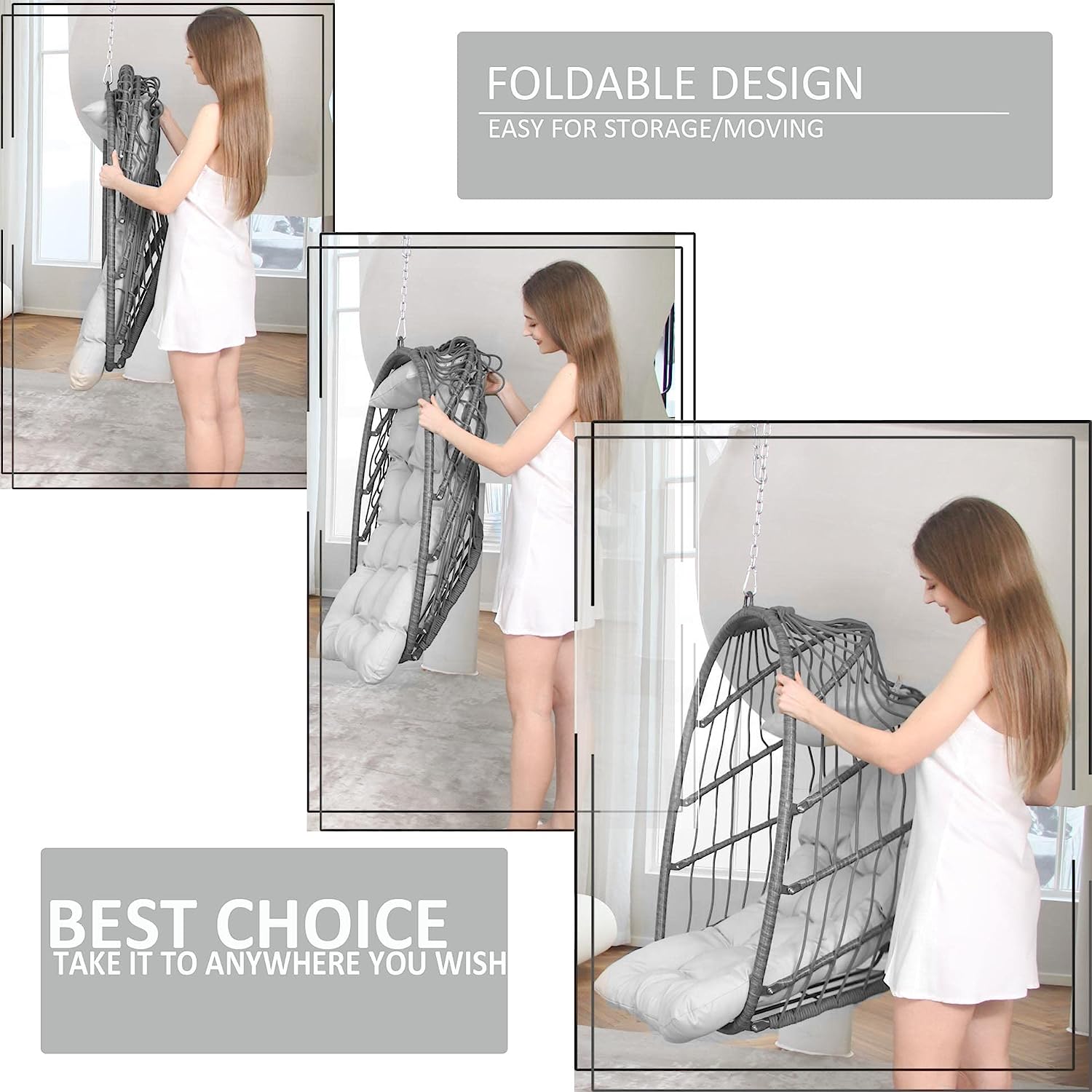 NICESOUL® Indoor Outdoor Patio Wicker Hanging Chair Swing Egg Basket Chairs with Stand UV Resistant Cushions 350lbs Capaticy for Patio Backyard Balcony Xmas Gift