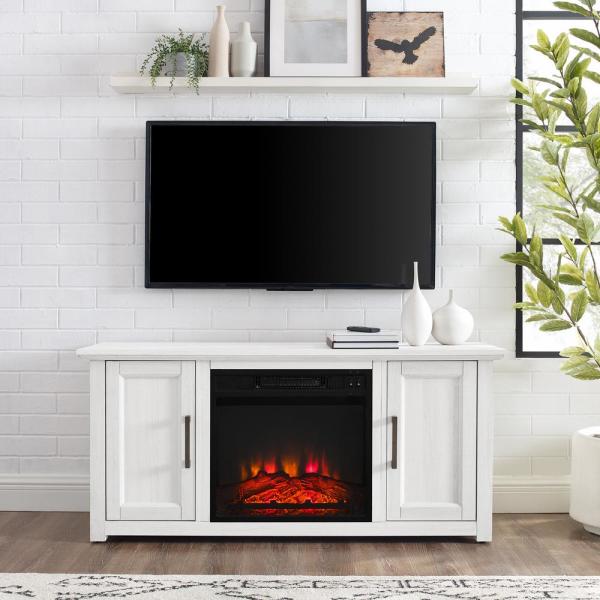 Camden Whitewash 48 in. Low Profile TV Stand with Fireplace Fits 50 in. TV with Cable Management