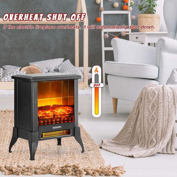 Euyhomy Freestanding Wooden Smart Electric Fireplace TV Stand in Black