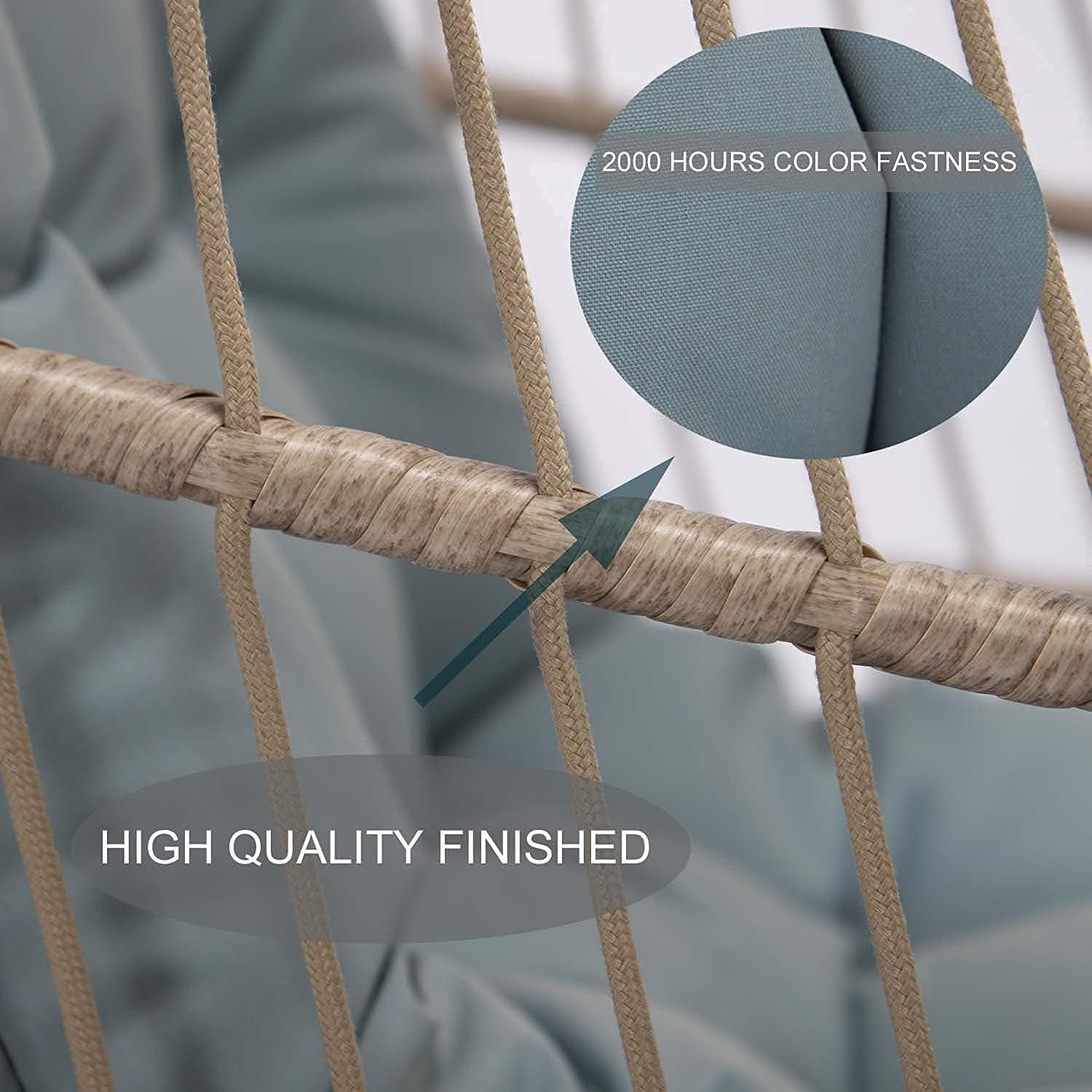 Swing Egg Chair Without Stand Indoor Outdoor Wicker Rattan Patio Basket Hanging Chair with UV Resistant Cushions 265lbs Capaticy for Bedroom Balcony Patio (Without Stand)