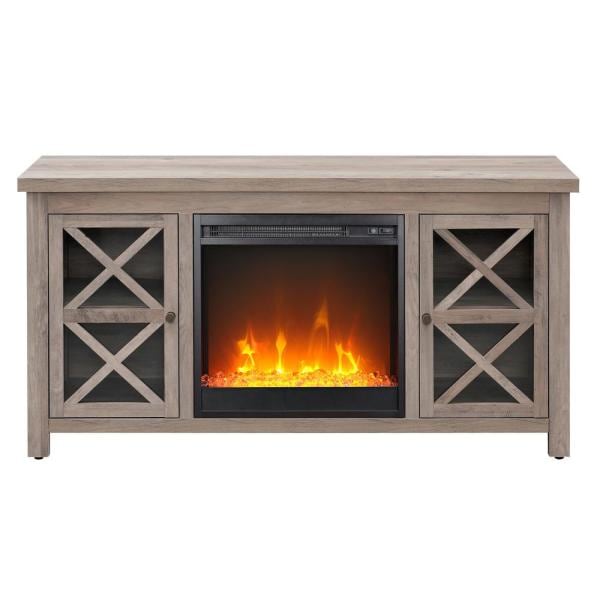 Colton 47.75 in. Gray Oak TV Stands with Crystal Fireplace Insert