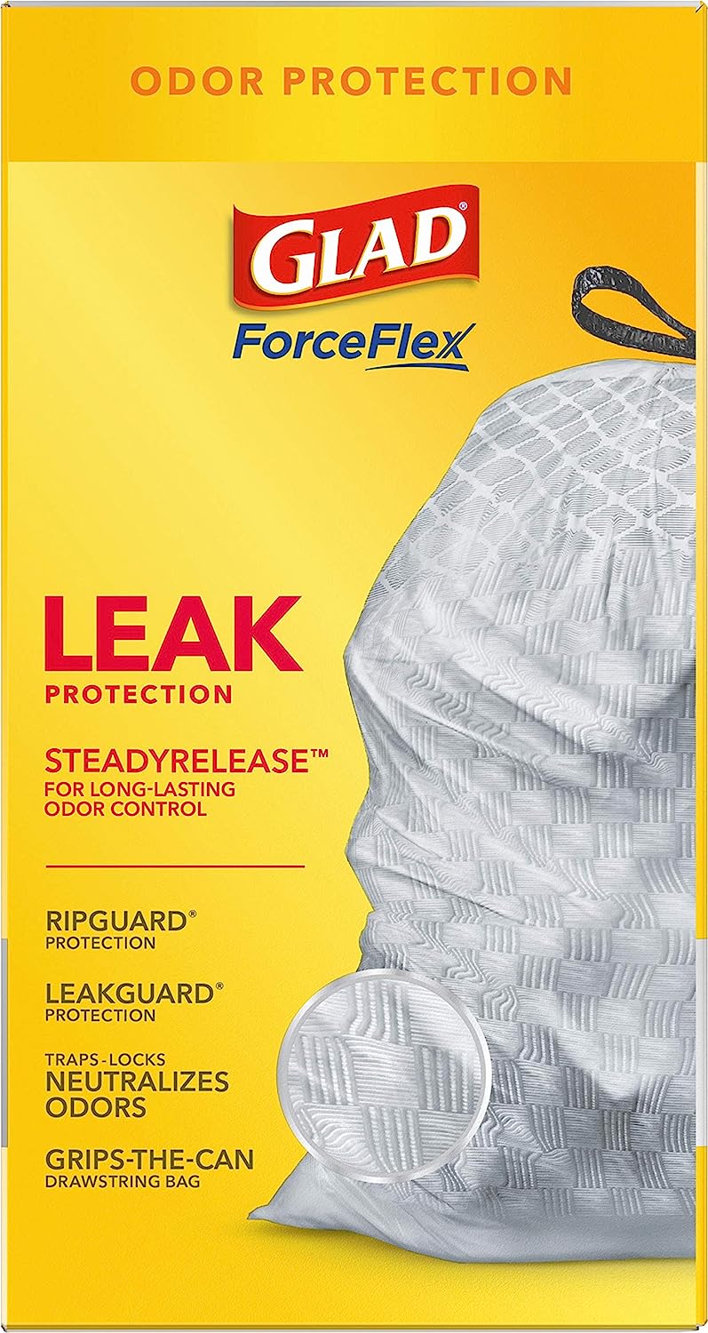Glad Protection Series Force Flex Drawstring Fresh Clean Odor Shield 13 Gallon 1/110ct