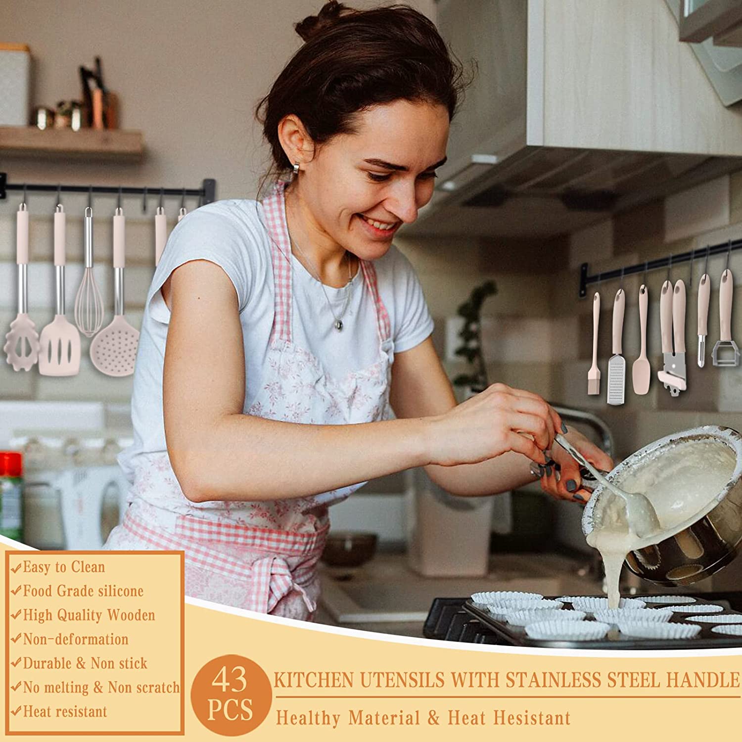 Silicone cooking tool set, chef 43 pieces heat-resistant kitchen tools