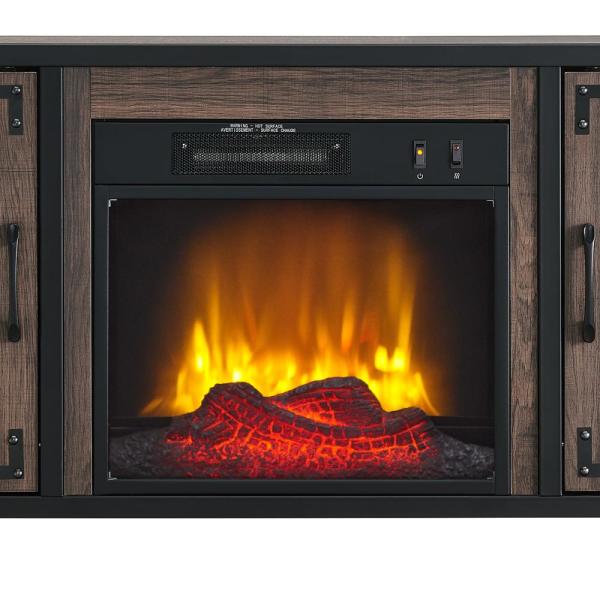 54 in. Media Electric Fireplace Full Metal Industrial Frame in Charcoal Oak