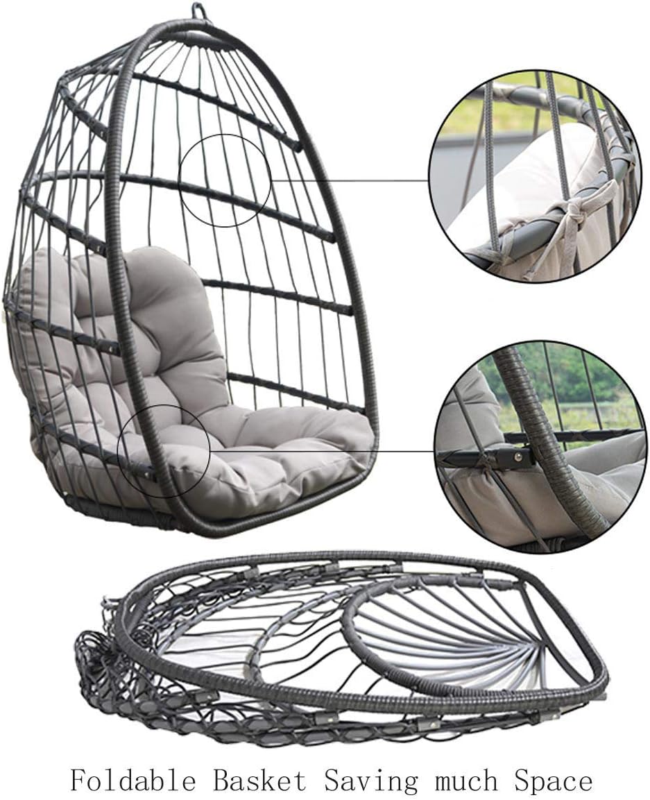 Patio Hanging Chair Swing Hammock Basket Egg Chairs UV Resistant Cushions with Aluminum Frame 350lbs Capaticy for Indoor Outdoor Backyard Balcony (Grey)