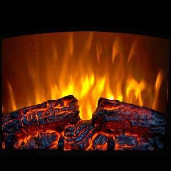 Euhomy Freestanding Wooden Electric Fireplace TV Stand in Black