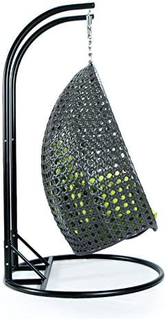 LeisureMod 2 Person Hanging Double Swing Chair, X-Large Wicker Rattan Egg Chair with Stand and Cushion for Indoor Outdoor Patio Garden (Light Green)
