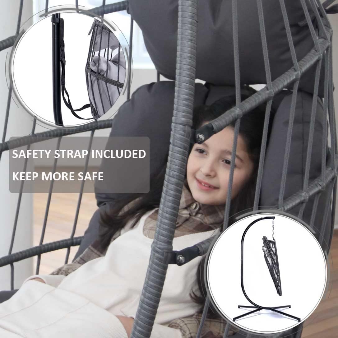 NICESOUL® Indoor Outdoor Patio Wicker Hanging Chair Swing Egg Basket Chairs with Stand UV Resistant Cushions 350lbs Capaticy for Patio Backyard Balcony Xmas Gift