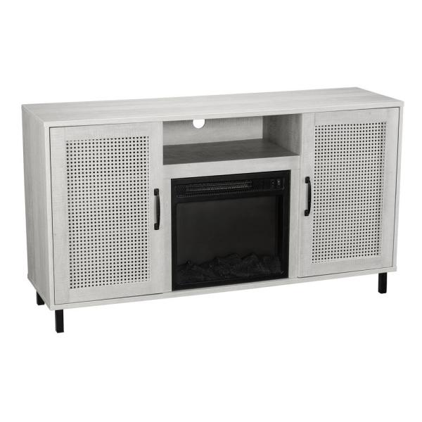 54 in. Saw Cut-Off White TV Stand for TVs up to 60 in. with Electric Fireplace