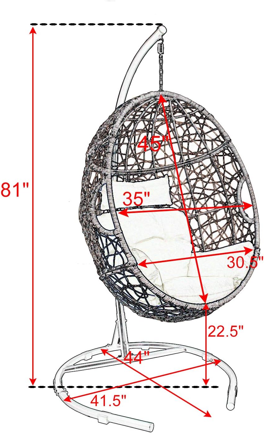 Ulax Furniture Outdoor Wicker Hanging Chair Indoor Swing Egg Chair with Stand Patio Rattan Hammock Basket Chair with Soft Deep Fluffy Cushion