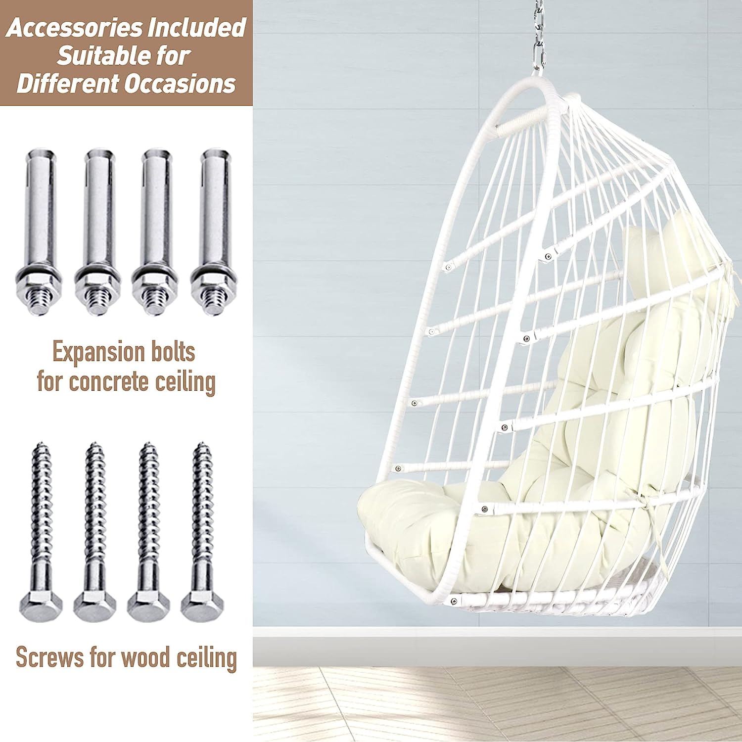 Chihee Egg Chair Foldable Wicker Rattan Hanging Chair Swing Chair Indoor Outdoor Patio Wicker Chair Hammock Chair with Stainless Steel Hanging Kit Chain Link UV Resistant Cushion Bedroom Balcony