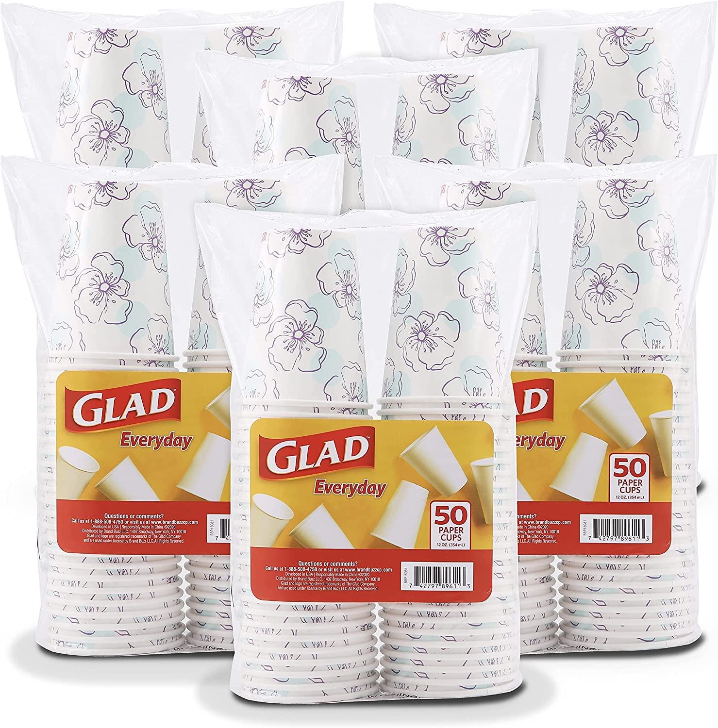 Glad Tabletop All Purpose Disposable Paper Cups with Purple Blue Flower Design for Everyday Use from, 12 Oz, 50 Count | Blue Flower Paper Cups, Floral Paper Drinking Cups