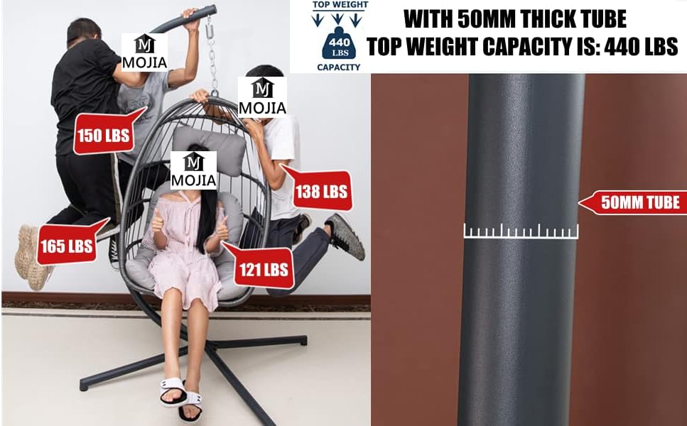 Mojia Patio Wicker Hanging Egg Swing Chair with Stand, Hammock Egg Chairs Foldable UV Resistant Cushions 440lbs Capaticy (Gray)