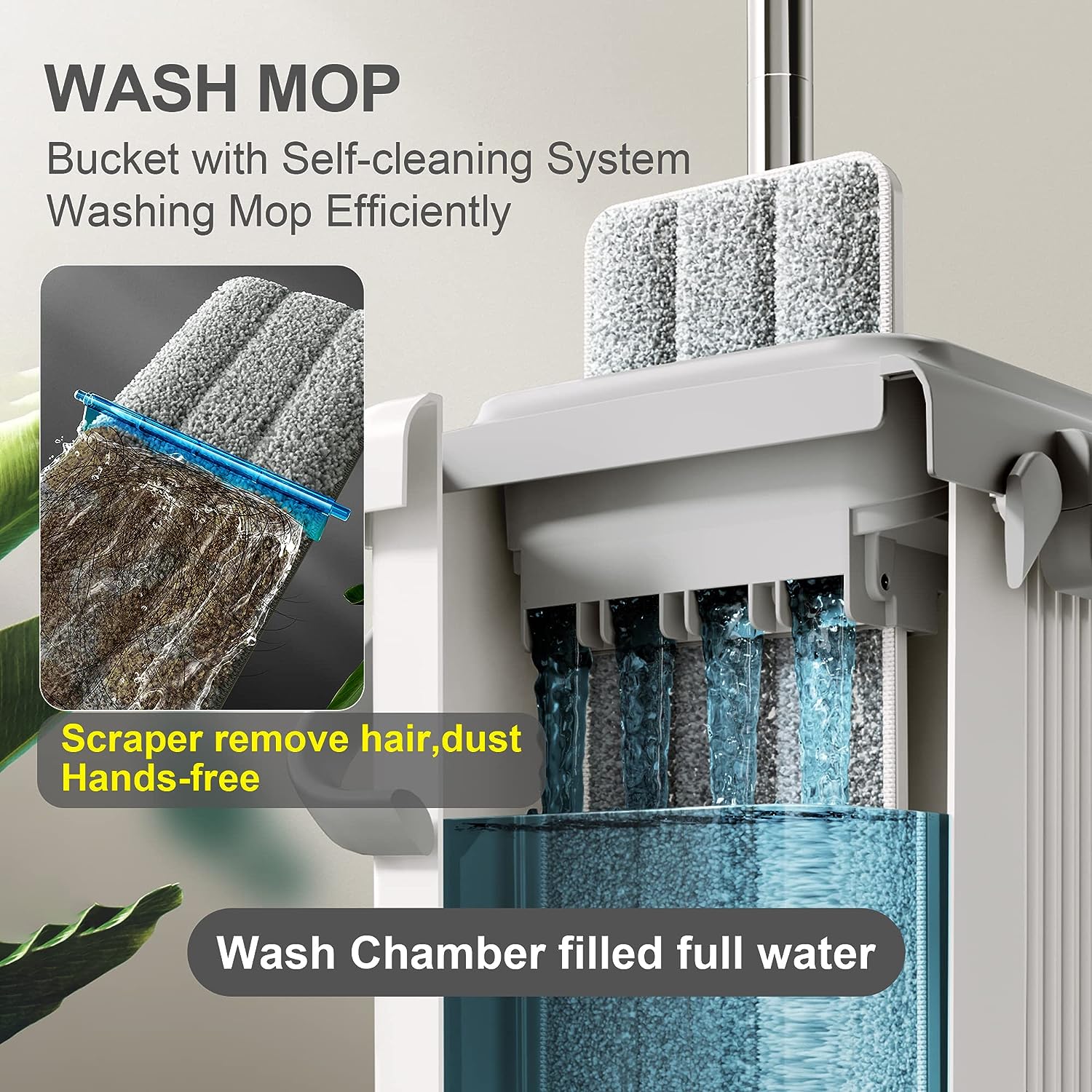 JOYMOOP mop and bucket with Wringer Set, Flat ,for floor cleaning with 3 Microfiber Pads, Wet and Dry Use, Household cleaning Tools, for Hardwood, Laminate, Tile