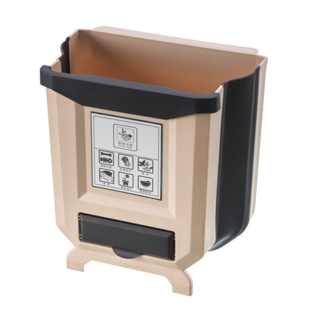 Folding Waste Bin Kitchen Cabinet Door Hanging Trash Bin Trash Can Wall Mounted