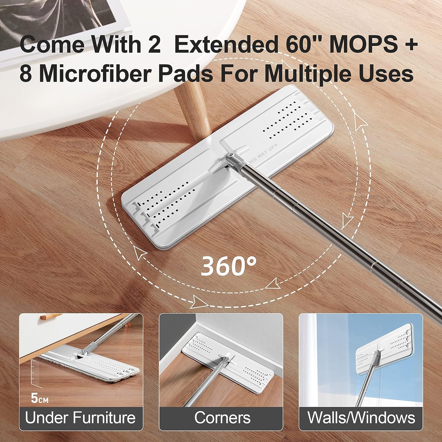 JOYMOOP mop and bucket with Wringer Set, Flat ,for floor cleaning with 3 Microfiber Pads, Wet and Dry Use, Household cleaning Tools, for Hardwood, Laminate, Tile