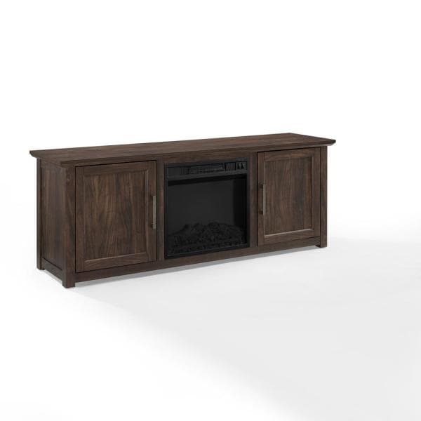 Camden Dark Walnut 58 in. Low Profile TV Stand with Fireplace Fits 60 in. TV with Cable Management
