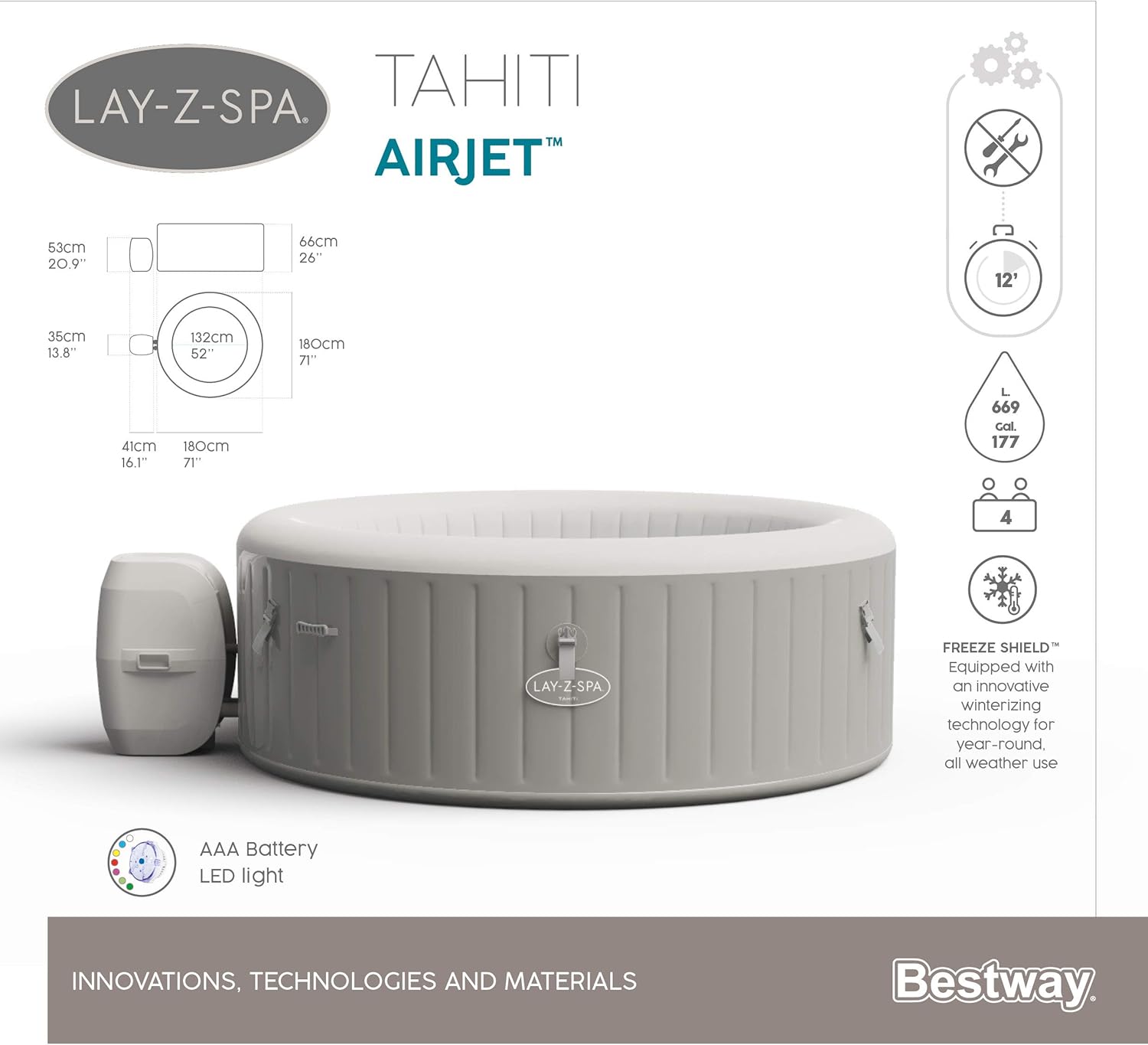 Spa gonflable rond BESTWAY Lay-Z-Spa® Miami Airjet™ 2 - 4 personnes