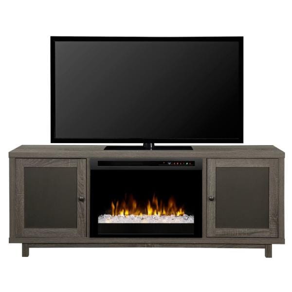 Jesse 65 in. Electric Fireplace and Glass Ember Bed in Iron Mountain Grey with 26 in. Media Console