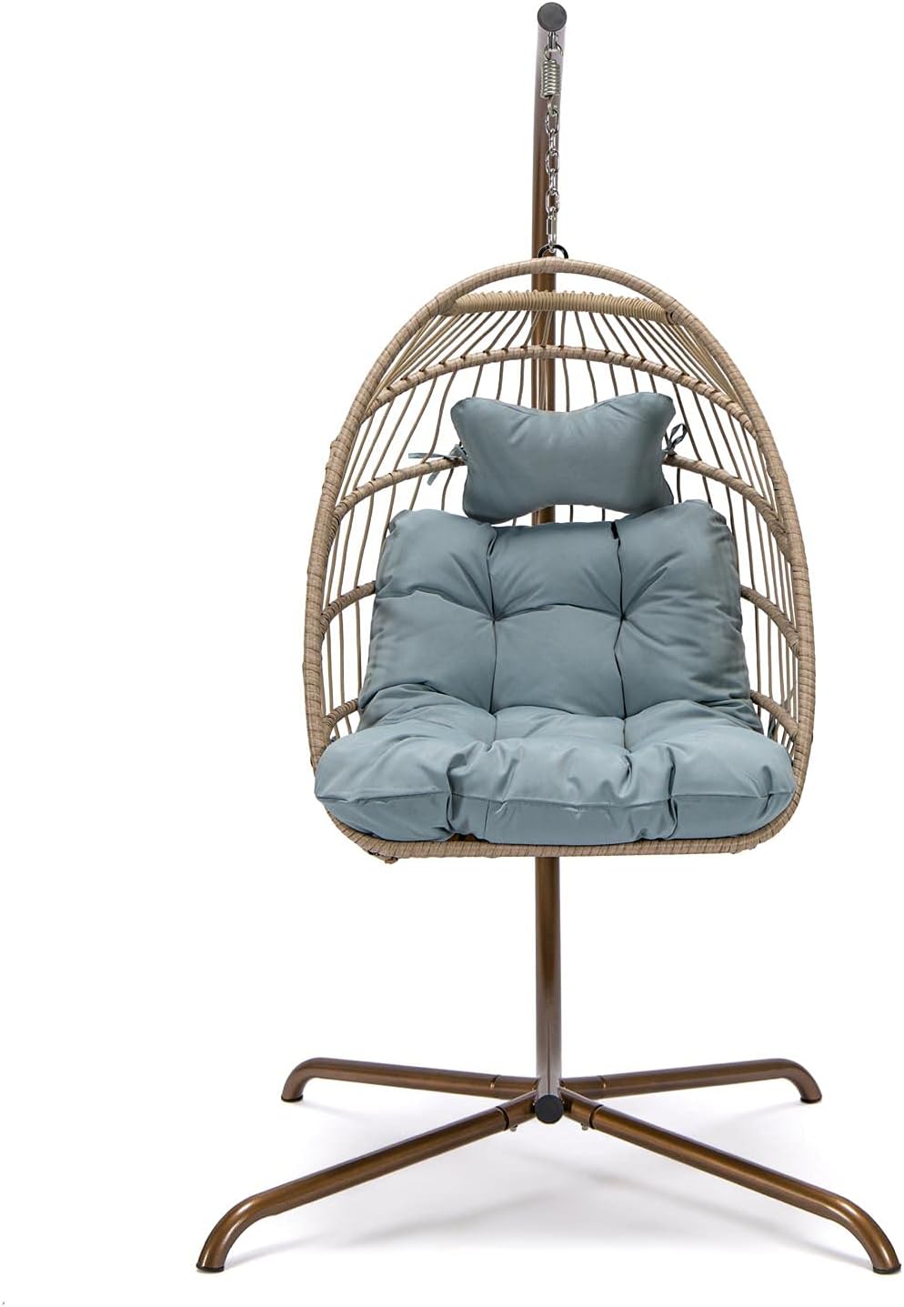 NICESOUL® Indoor Outdoor Patio Wicker Hanging Chair Swing Egg Basket Chairs with Stand UV Resistant Cushions 350lbs Capaticy for Patio Backyard Balcony Xmas Gift