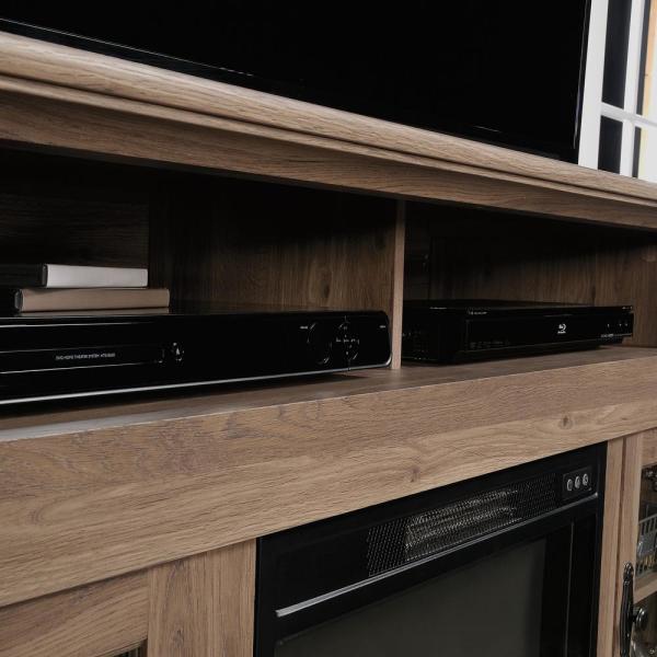 Barrister Lane 51 in. Salt Oak Particle Board TV Stand Fits TVs Up to 60 in. with Electric Fireplace